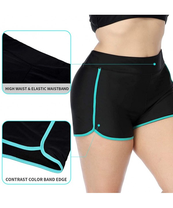 Womens Plus Size Swim Shorts High Waisted Swimsuit Shorts Boyleg Swim Bottoms - Split Aqua - CP199ATLOED $17.14-Tankinis