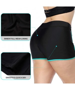 Womens Plus Size Swim Shorts High Waisted Swimsuit Shorts Boyleg Swim Bottoms - Split Aqua - CP199ATLOED $17.14-Tankinis