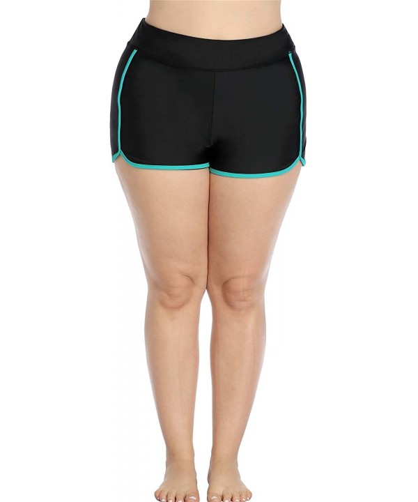 Womens Plus Size Swim Shorts High Waisted Swimsuit Shorts Boyleg Swim Bottoms - Split Aqua - CP199ATLOED $17.14-Tankinis