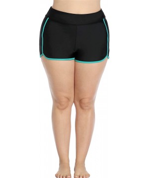 Womens Plus Size Swim Shorts High Waisted Swimsuit Shorts Boyleg Swim Bottoms - Split Aqua - CP199ATLOED $17.14-Tankinis