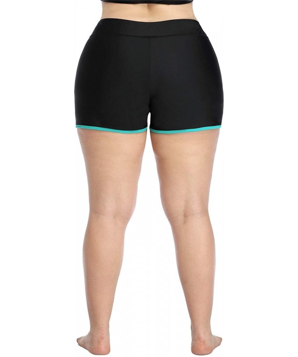 Womens Plus Size Swim Shorts High Waisted Swimsuit Shorts Boyleg Swim Bottoms - Split Aqua - CP199ATLOED $17.14-Tankinis