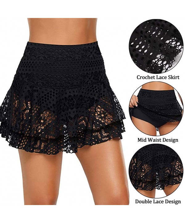 Women's Lace Crochet Skirted Bikini Bottom Swimsuit Short Skort Swim Skirt Bathing Beachwear - Black-2 - CD196OU6LD2 $16.27-C...