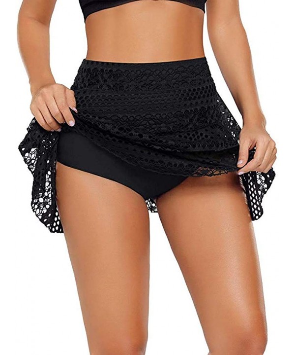 Women's Lace Crochet Skirted Bikini Bottom Swimsuit Short Skort Swim Skirt Bathing Beachwear - Black-2 - CD196OU6LD2 $16.27-C...