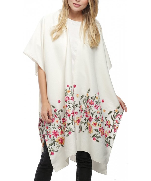 Women's Summer Open Front Kimono Cardigan Beach Cover Up Tops. - Floral Embroidery-white - C718CWOT8KC $12.03-Cover-Ups