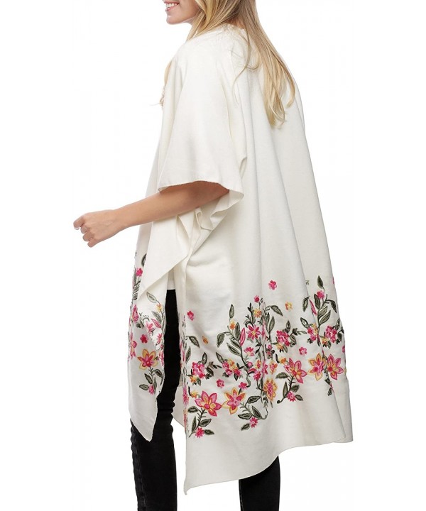 Women's Summer Open Front Kimono Cardigan Beach Cover Up Tops. - Floral Embroidery-white - C718CWOT8KC $12.03-Cover-Ups