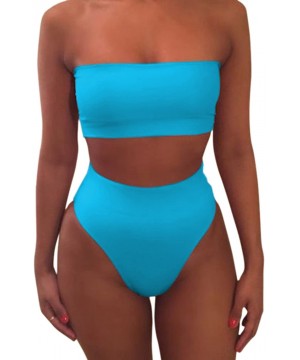 Women's Removable Strap Wrap Pad Cheeky High Waist Bikini Set Swimsuit - 01 - Blue - C117X0EUQ5S $26.50-Sets