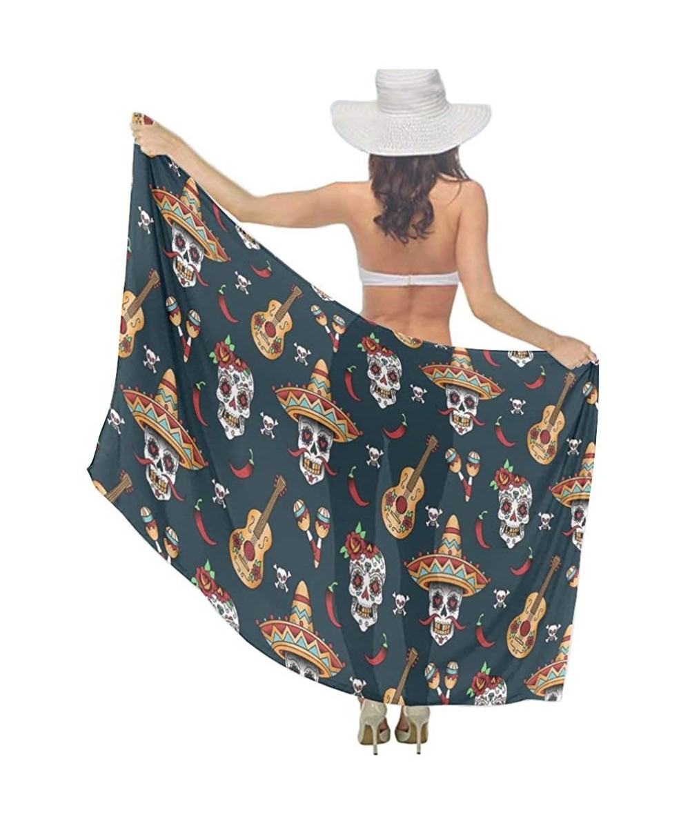 Women Girl Fashion Chiffon Scarf Bikini Cover Up Summer Beach Sarong Wrap - Guitar Pepper Sugar Skull - CF19C4N7EAE $21.59-Co...