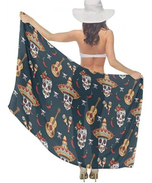 Women Girl Fashion Chiffon Scarf Bikini Cover Up Summer Beach Sarong Wrap - Guitar Pepper Sugar Skull - CF19C4N7EAE $21.59-Co...