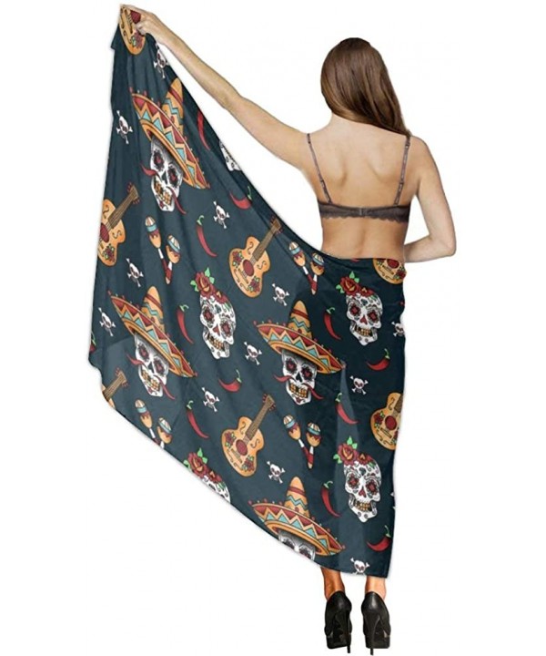 Women Girl Fashion Chiffon Scarf Bikini Cover Up Summer Beach Sarong Wrap - Guitar Pepper Sugar Skull - CF19C4N7EAE $21.59-Co...