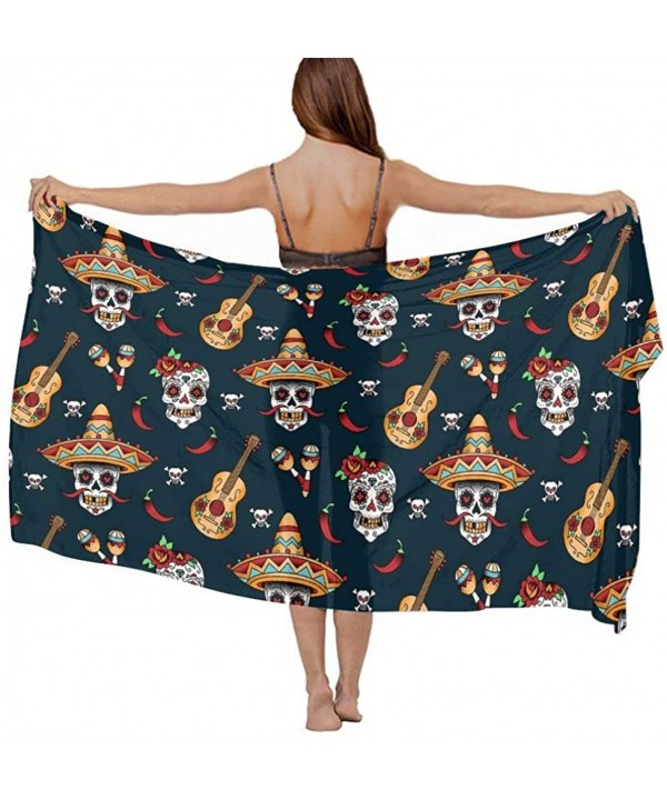 Women Girl Fashion Chiffon Scarf Bikini Cover Up Summer Beach Sarong Wrap - Guitar Pepper Sugar Skull - CF19C4N7EAE $21.59-Co...