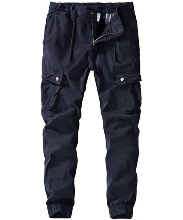 Men Cargo Pants Expandable-Waist Relaxed-Fit Athletic Premium Outdoor Long Trouser with Multi-Pocket - Dark Blue - CM18WM2OA8...