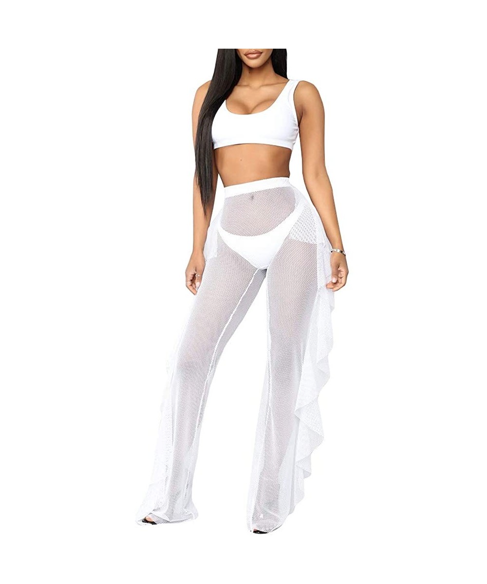 Womens Mesh Cover Up Pants See Through Sheer Tassel Tie Swimsuits Beach Coverups - Z-white - CM196SQ4SX3 $26.06-Cover-Ups