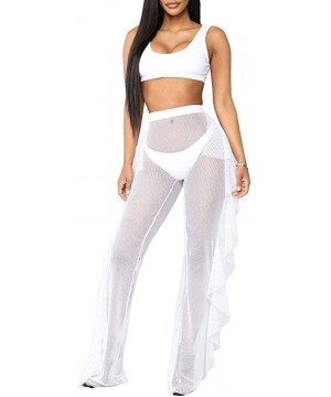 Womens Mesh Cover Up Pants See Through Sheer Tassel Tie Swimsuits Beach Coverups - Z-white - CM196SQ4SX3 $26.06-Cover-Ups