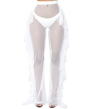 Womens Mesh Cover Up Pants See Through Sheer Tassel Tie Swimsuits Beach Coverups - Z-white - CM196SQ4SX3 $26.06-Cover-Ups