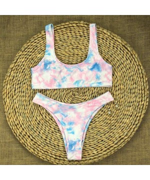 Women Tie-Dyed Sexy Push-Up Padded Bra Bikini Set Swimsuit Swimwer - Pink - CU199MYKM0Q $13.24-Sets