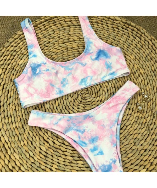 Women Tie-Dyed Sexy Push-Up Padded Bra Bikini Set Swimsuit Swimwer - Pink - CU199MYKM0Q $13.24-Sets