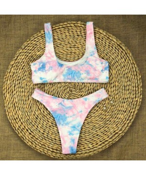 Women Tie-Dyed Sexy Push-Up Padded Bra Bikini Set Swimsuit Swimwer - Pink - CU199MYKM0Q $13.24-Sets