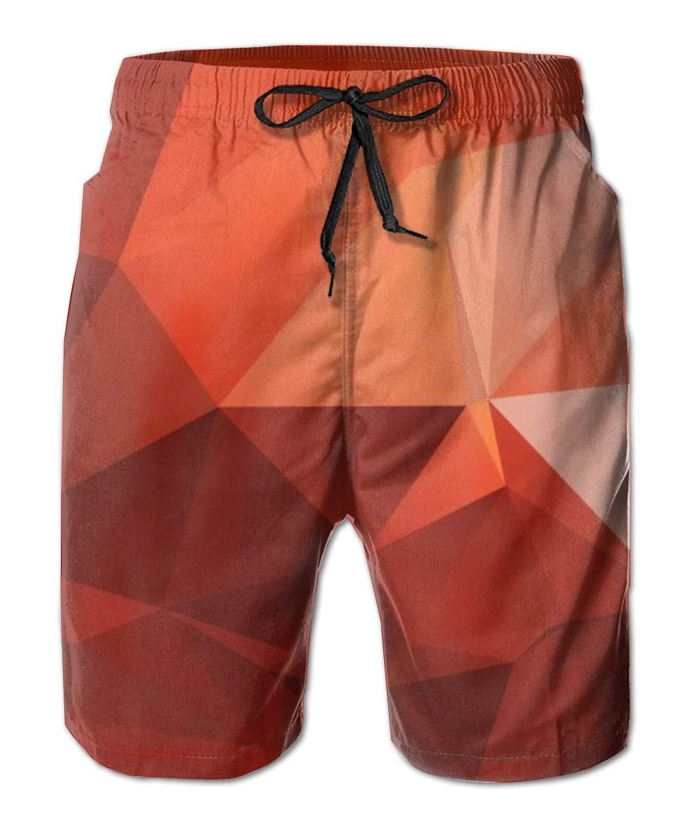 Men Swim Trunks Drawstring Elastic Waist Beach Shorts (Red Abstract Block) - Red Abstract Block - CF18TO584DO $26.36-Board Sh...