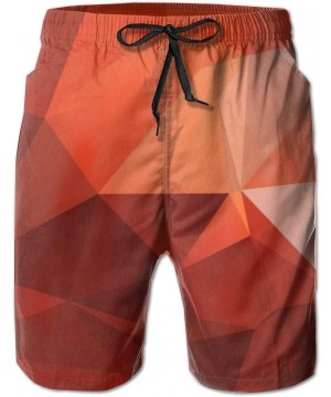 Men Swim Trunks Drawstring Elastic Waist Beach Shorts (Red Abstract Block) - Red Abstract Block - CF18TO584DO $26.36-Board Sh...