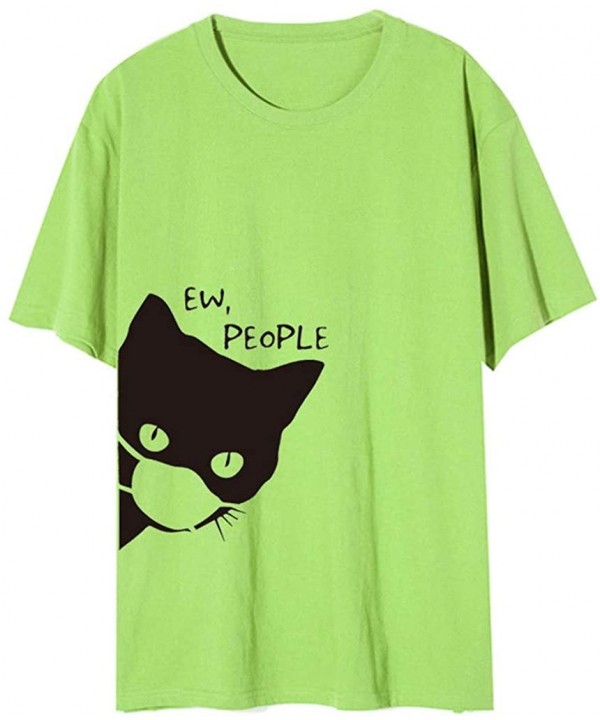 Women's Cat Print Tee Summer Casual Basic Short Sleeve Round Neck T Shirts - Green - C71906U442T $25.25-Tankinis