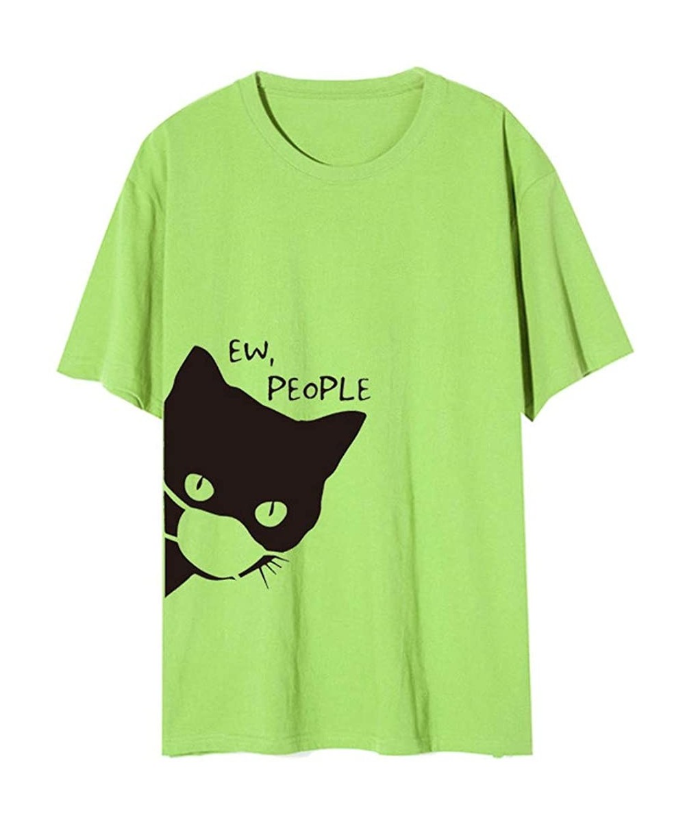 Women's Cat Print Tee Summer Casual Basic Short Sleeve Round Neck T Shirts - Green - C71906U442T $25.25-Tankinis