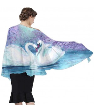 Women Chiffon Scarf Shawl Wrap Sunscreen Beach Swimsuit Bikini Cover Up Novel Watercolor Purple Landscape Swans Prints - CT19...