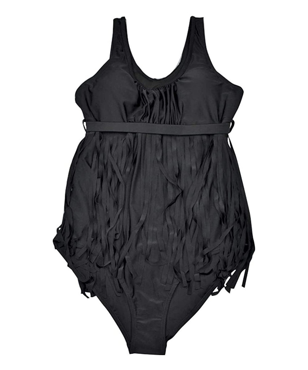 Women's Oversize One Piece Fringe Tummy Control Underwire Swimsuit Bathing Suits - Black - CT18UIYR0ZS $17.29-One-Pieces