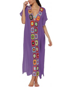 Kids Girls Swimsuit Beach Cover Up Tunic Top Crochet V-Neck Swim Dress for Women - Purple(women) - CA18E2L437A $21.08-Cover-Ups