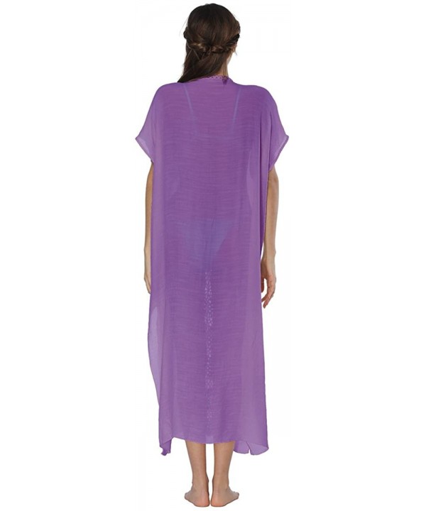 Kids Girls Swimsuit Beach Cover Up Tunic Top Crochet V-Neck Swim Dress for Women - Purple(women) - CA18E2L437A $21.08-Cover-Ups