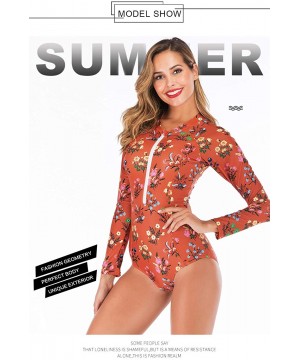 Women's One Piece Swimsuits Zip up Floral Long Sleeve Rash Guard Swimwear - Orange-3 - CD185NZ5I3G $32.37-Rash Guards