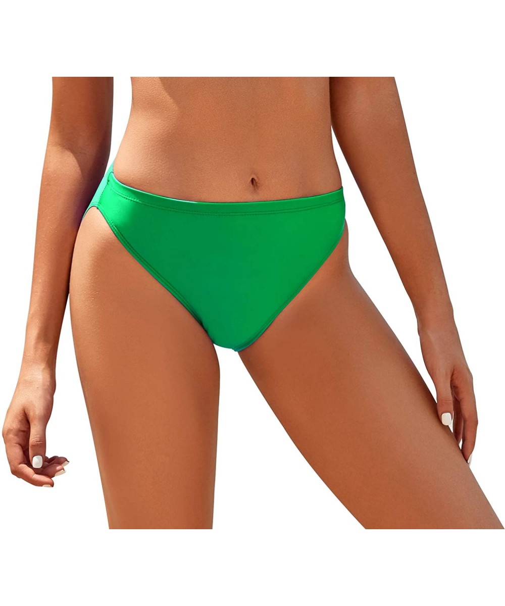 Women Full Coverage Solid Bikini Bottom Swimsuit Mid Rise High Cut Spandex Swim Dance Gym Briefs - Green - CF12LKGVHTH $17.59...