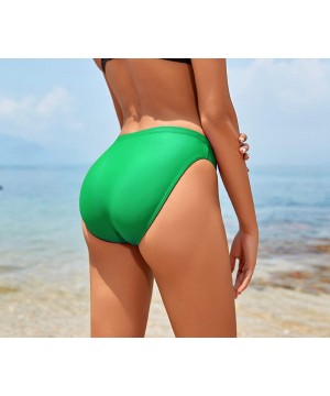 Women Full Coverage Solid Bikini Bottom Swimsuit Mid Rise High Cut Spandex Swim Dance Gym Briefs - Green - CF12LKGVHTH $17.59...