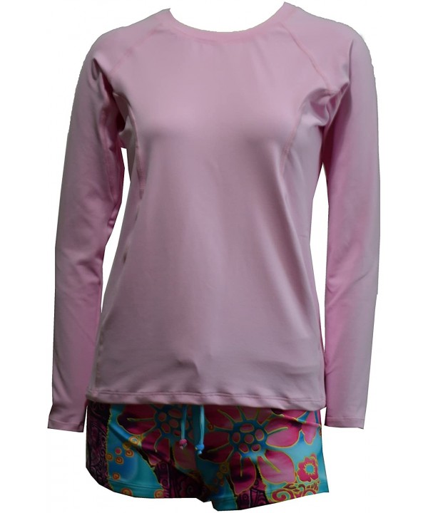 Women Beachwalk Plus Size UPF 50+ Swim Long Sleeve Top Rash Guard - Pk - CW122FR9K17 $23.25-Rash Guards