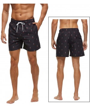 Mens Printed Swim Trunks Quick Dry Beach Shorts with Mesh Lining - B03 Pineapple Black - CK193OXO4O7 $24.40-Trunks