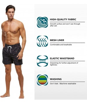 Mens Printed Swim Trunks Quick Dry Beach Shorts with Mesh Lining - B03 Pineapple Black - CK193OXO4O7 $24.40-Trunks