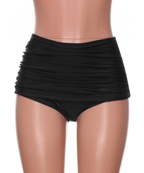 Swim Bottom for Womens High Waisted Swim Bottom Ruched Bikini Tankini Swimsuit Briefs - Black - CU1962WCXKZ $12.60-Bottoms