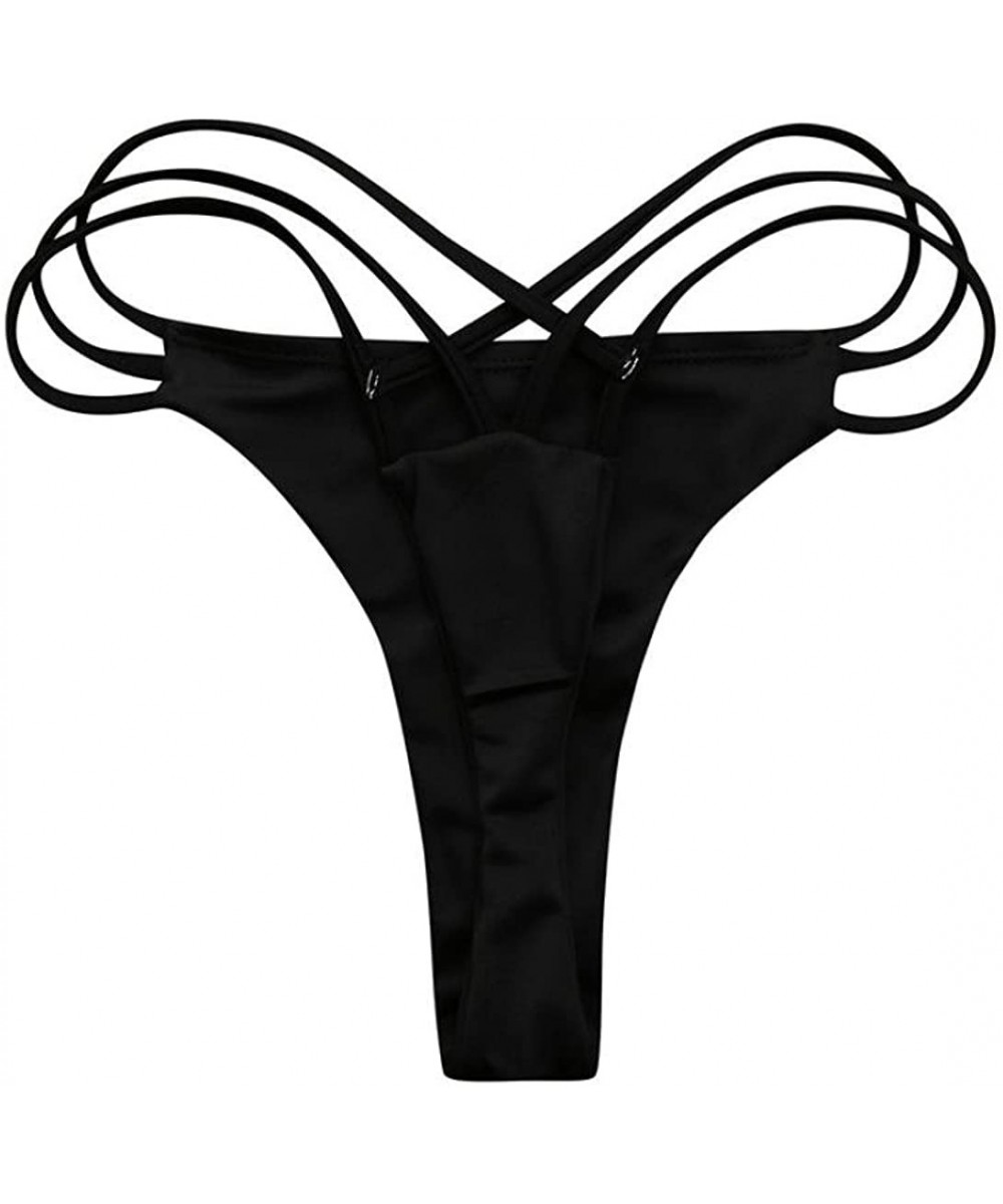 Women Sexy Swim Trunks- Bottoms Swimsuit Bikini Swimwear Cheeky Thong V Swim Trunks - Black - C818DSI26QZ $11.76-Sets