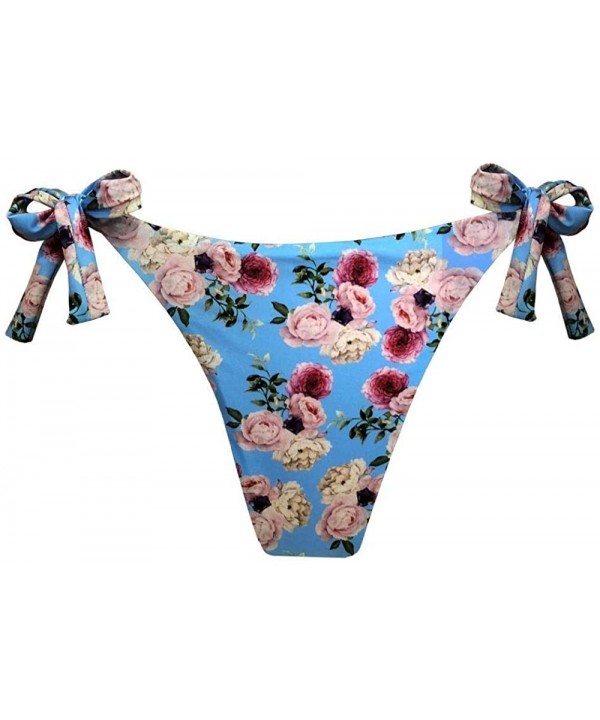 Blue Rose Bush Brazilian Tie Side Scrunch Bikini Bottom - C0194H7DXKG $38.92-Tankinis