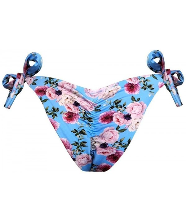 Blue Rose Bush Brazilian Tie Side Scrunch Bikini Bottom - C0194H7DXKG $38.92-Tankinis