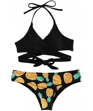 New Womens Bathing Suits Pineapple Printing Swim Bottoms Halter Bandage Bikini Two Piece Swimsuits - Orange - CQ18EX0OSM6 $16...