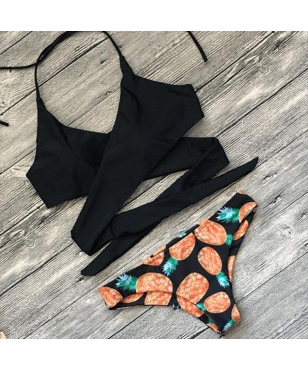 New Womens Bathing Suits Pineapple Printing Swim Bottoms Halter Bandage Bikini Two Piece Swimsuits - Orange - CQ18EX0OSM6 $16...