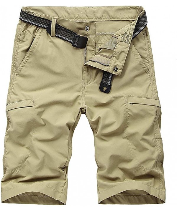 Men's Outdoor Expandable Waist Lightweight Quick Dry Shorts for Hiking Camping - 2078 Khaki - CC18HU3QUOK $29.61-Board Shorts