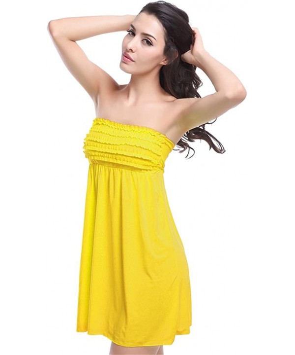 Women Bathing Suit Cover Up Strapless Beach Dress Tankini Tops Swimwear - Yellow - CM17YZOT5CT $13.61-Cover-Ups