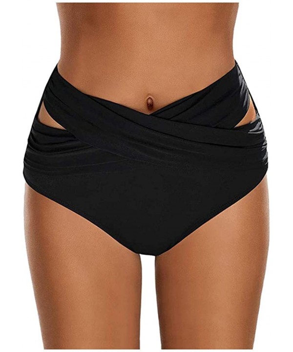 Women High Waist Ruched Bikini Bottoms Tummy Control Swimsuit Briefs Pants - Black - CH194DN6CNT $10.93-Bottoms