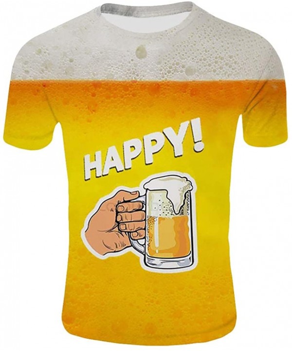 Men's Summer Top 3D Beer Printed Short Sleeves Comfort Blouse - C - CI18UYX0G7S $15.33-Rash Guards