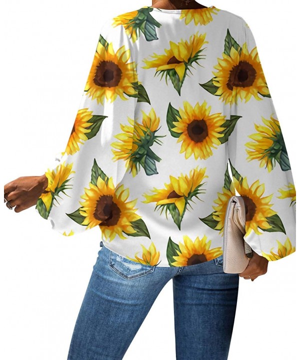 Deep V Neck Tops and Blouses for Work Sunflower Cover Up Batwing Long Sleeve Loose Shirts - Sunflower 6 - C81932CQ8IZ $22.78-...