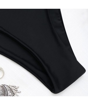 Women Tube Swimwear Suit Ribbed High Cut Bandeau Bikini Female Solid Color Beachwear - Black - CC18T8MDKZ2 $20.15-Sets