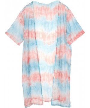 Women's Chiffon Kimono Cardigan Cover Up with Half Sleeve Summer Sheer Beachwear Swimsuit for Bikini Blue Pink Tie Dye - CR19...