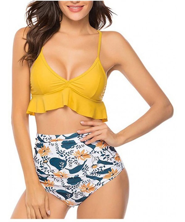 Women Bikini Sets High Waisted Halter Swimsuit Flounce Ruffled 2 Pieces Ladies Swimwear Bathing Suits - Yellow - CX1956NLQGO ...