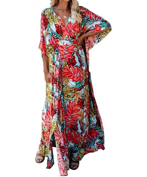 Long Swimsuit Cover Up for Women Swimwear Loose Bathing Suit Beach Dress - Flower - C41949G89CW $19.96-Cover-Ups